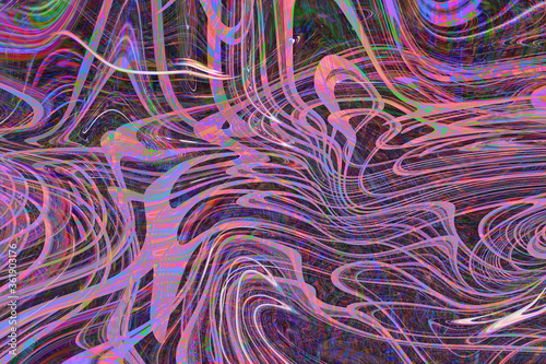 Colourful psychedelic background made of interweaving curved shapes. liquid splash as Illustration.