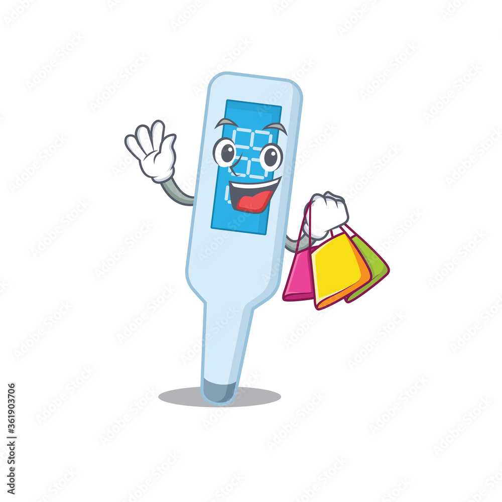 digital thermometerwealthy cartoon character concept with shopping bags