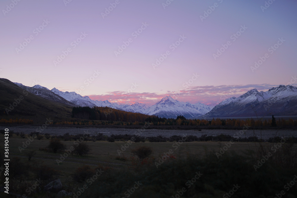 Beautiful landscape view during sunset in New Zealand