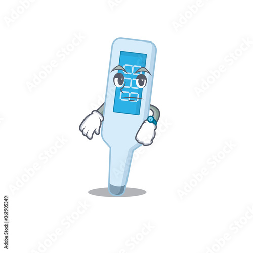 Mascot design style of digital thermometer with waiting gesture
