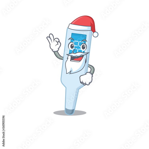 cartoon character of digital thermometer Santa with cute ok finger