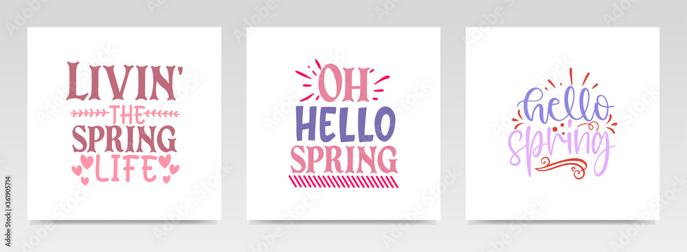 Spring quotes letter typography set illustration.