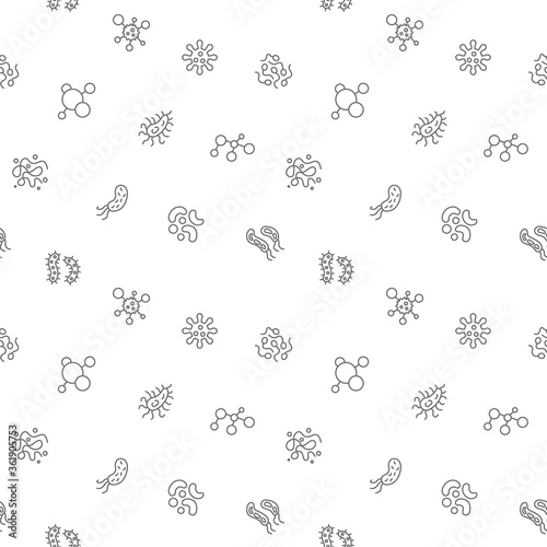 Seamless pattern with bacteria and virus icon on white background. Included the icons as germ, bacillus, instruction, medicine, healthcare, vaccination, antivirus, chemistry and other elements.