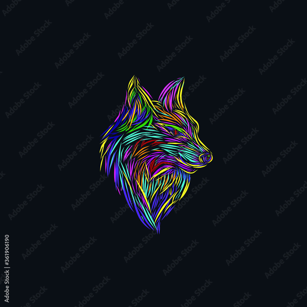 the fox line pop art potrait colorful logo design with dark background