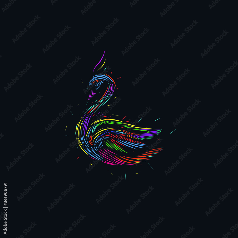 the swan line pop art potrait colorful design logo with dark background