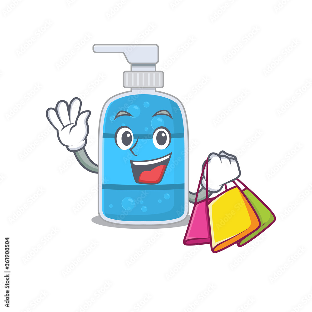 wealthy hand wash gel cartoon character with shopping bags wealthy hand wash gel cartoon character with shopping bags