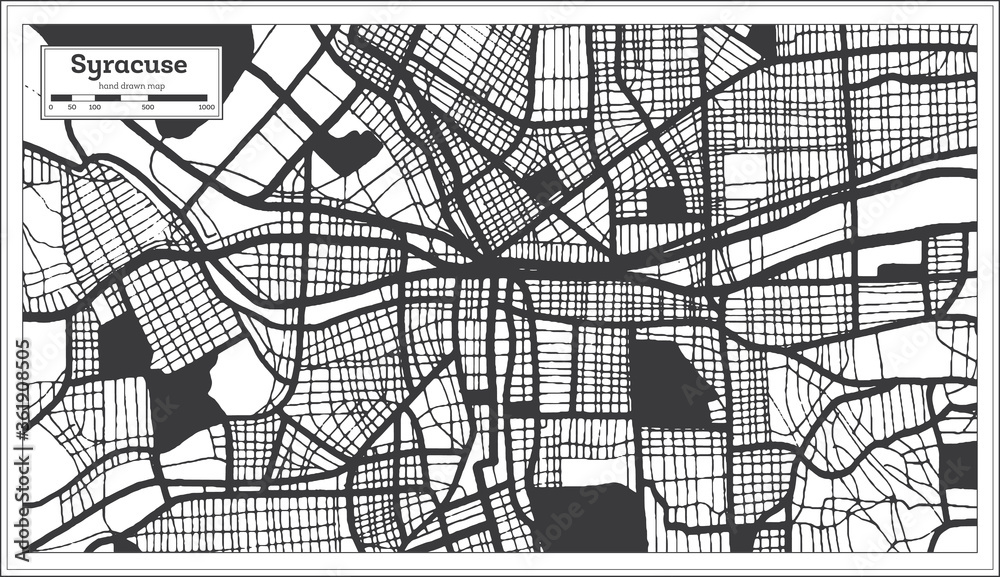 Fototapeta premium Syracuse USA City Map in Black and White Color in Retro Style. Outline Map.