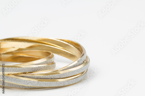 Bangle bracelet jewelry with white background and copy space.
