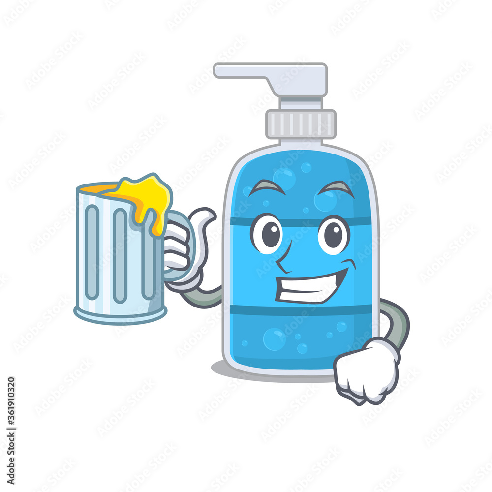 Φωτογραφία A cartoon concept of hand wash gel with a glass of beer