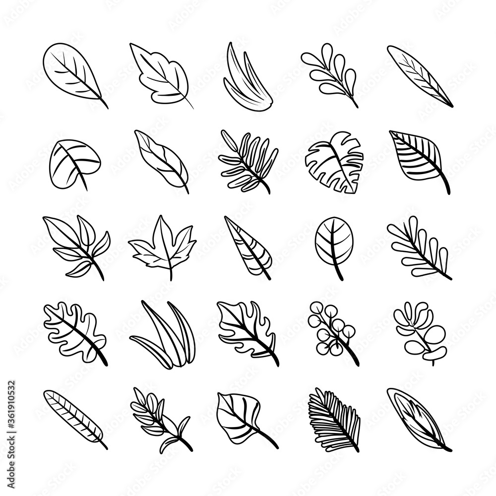 bundle of leafs plants set icons bundle of leafs plants set icons
