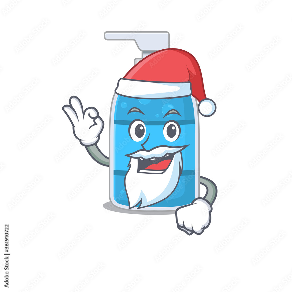 cartoon character of hand wash gel Santa having cute ok finger