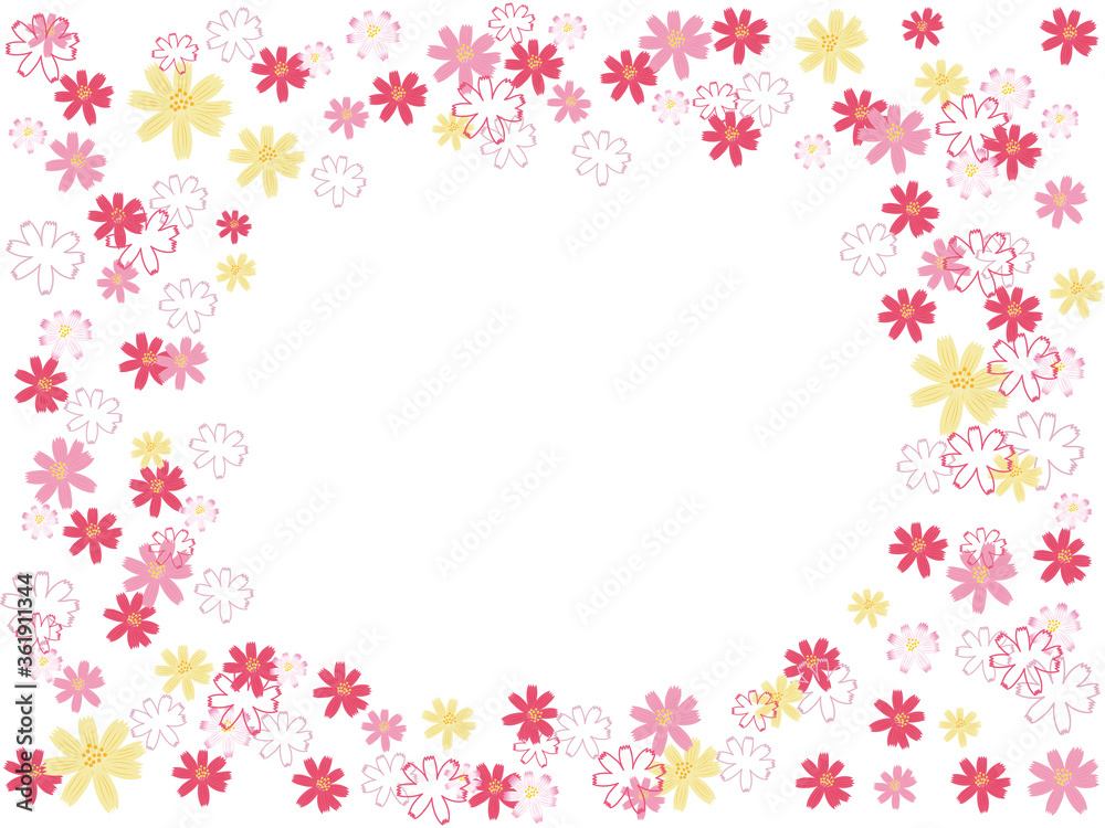 Background illustration spread with cosmos flowers.
