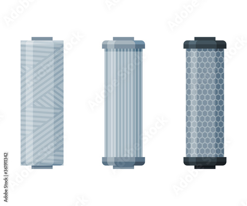 Water Filters Set, Special Modern Technologies for Liquid Purification Vector Illustration on White Background
