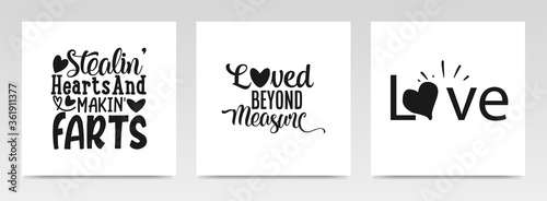 Valentine quotes letter typography set illustration.