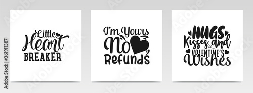 Valentine quotes letter typography set illustration.