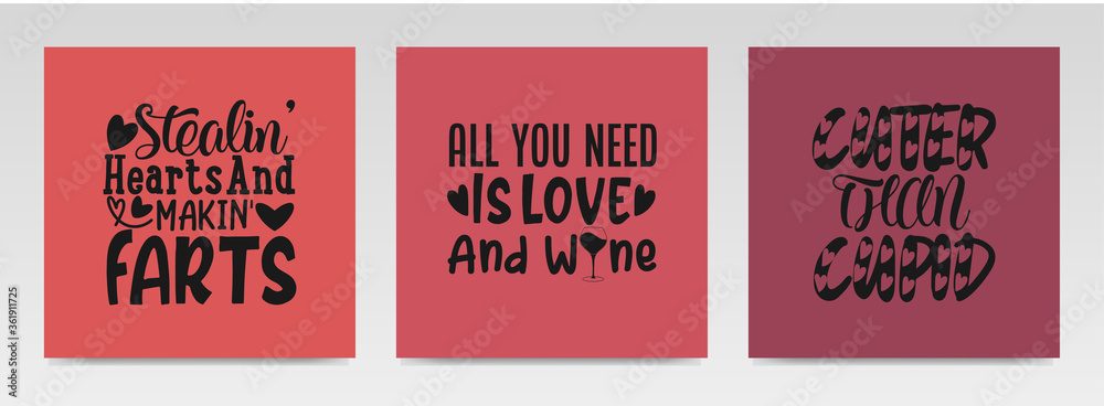 Naklejka premium Valentine quotes letter typography set illustration.