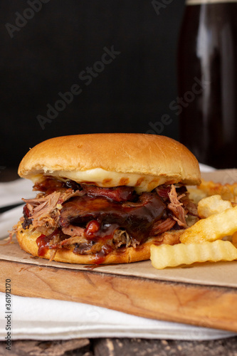 BBQ Meat Sandwich with Fries