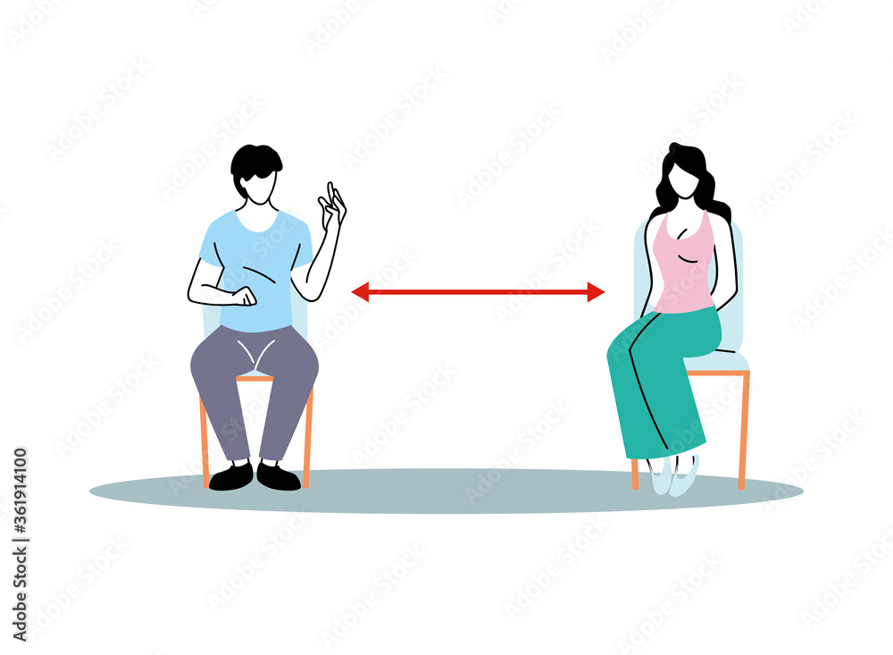 Social distancing between woman and man vector design Social distancing between woman and man vector design