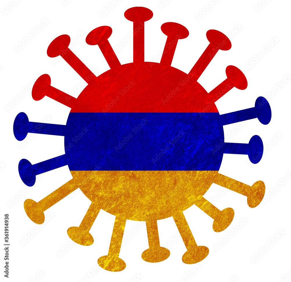 The national flag of Armania with corona virus or bacteria The national flag of Armania with corona virus or bacteria