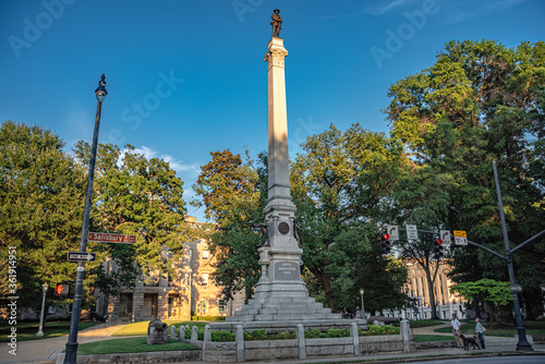 Raleigh, NC / USA – Jul. 19, 2018 Hillsborough Avenue landscape view of the 75-foot-tall North Carolina State Confederate Monument (1895), also known as the Soldiers and Sailors Monument, color © Jess