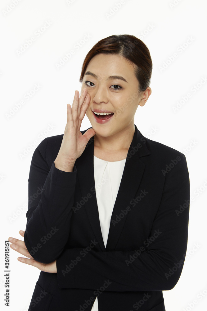 Cheerful businesswoman shouting out Cheerful businesswoman shouting out