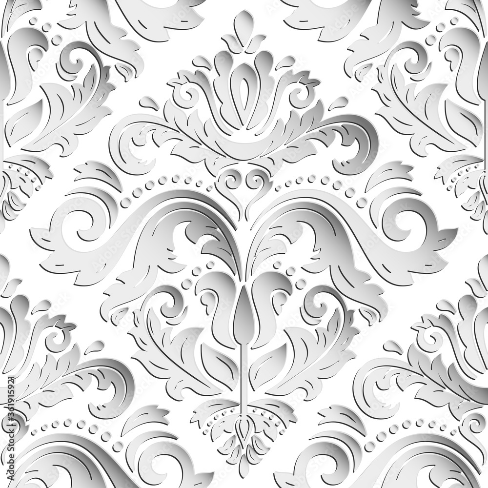 Seamless oriental ornament. Fine traditional light oriental pattern with 3D elements, shadows and highlights
