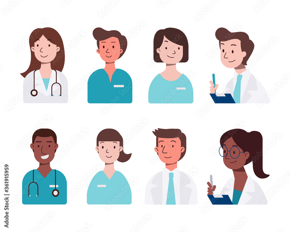 Set of doctors characters and Medical team concept in vector illustration design. Set of doctors characters and Medical team concept in vector illustration design.