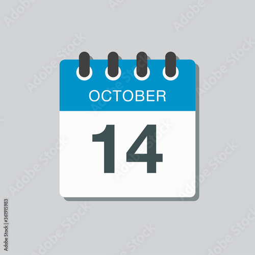 Calendar icon day 14 October, template icon date