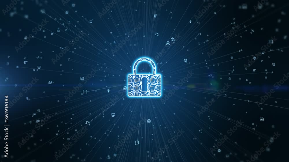Lock Icon cyber security of digital data network protection. High speed connection data analysis. Technology data network conveying connectivity background concept.