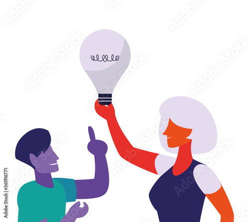 Foto couple work with successful idea woman