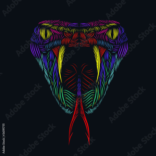 the cobra viper snake head line pop art potrait colorful logo design with dark background