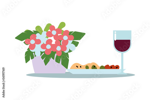 Wine cup food plate and flower pot vector design