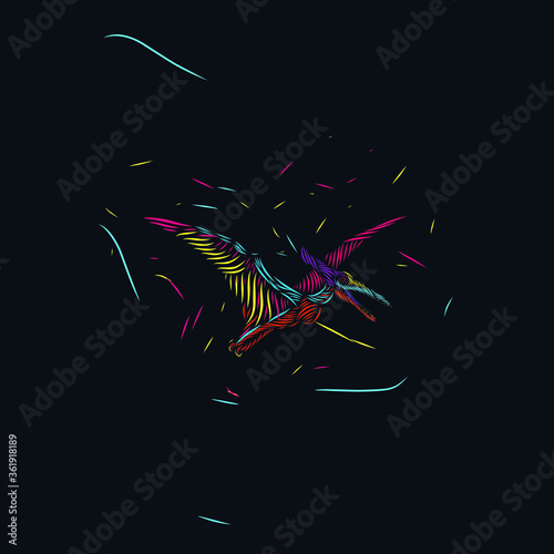 the pterodactyl line pop art potrait logo colorful design with dark background