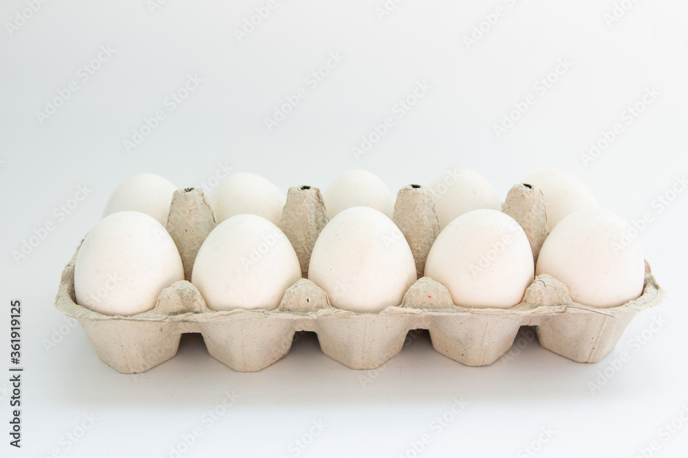 eggs in a tray on a white background eggs in a tray on a white background
