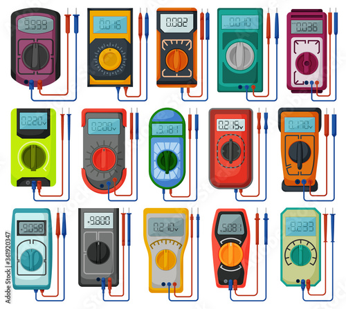 Multimeter vector cartoon set icon. Vector illustration voltmeter on white background. Isolated cartoon set icon multimeter.