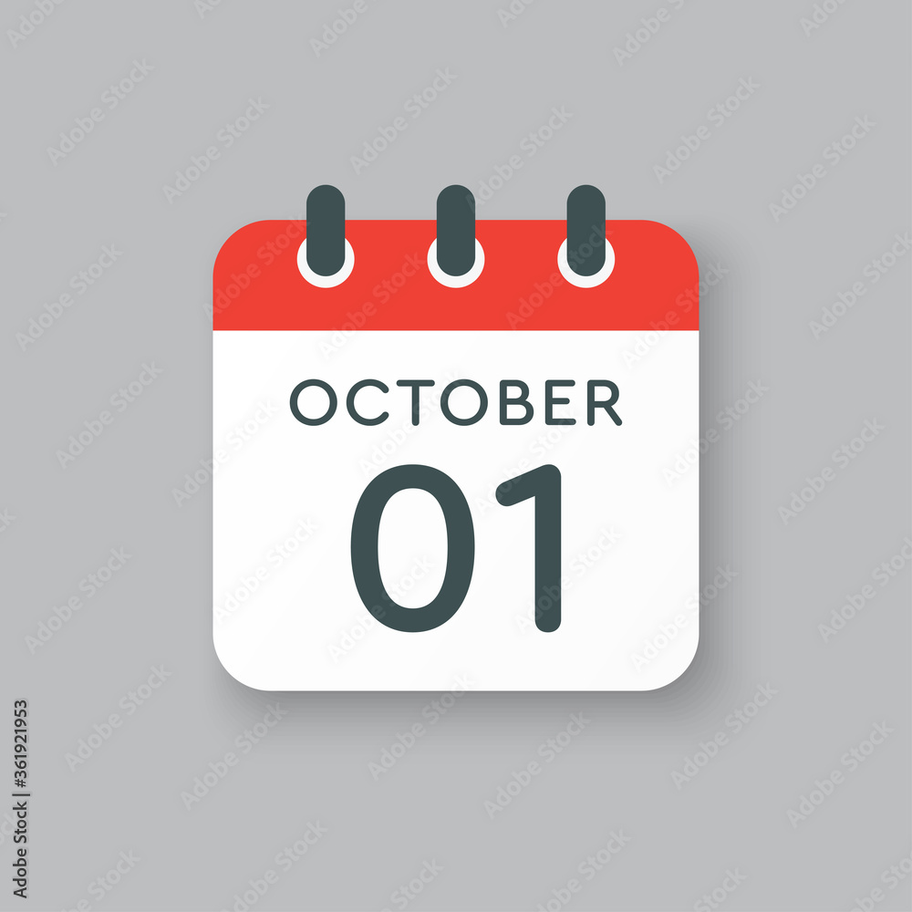 Calendar icon day 1 October, template icon date Calendar icon day 1 October, template icon date