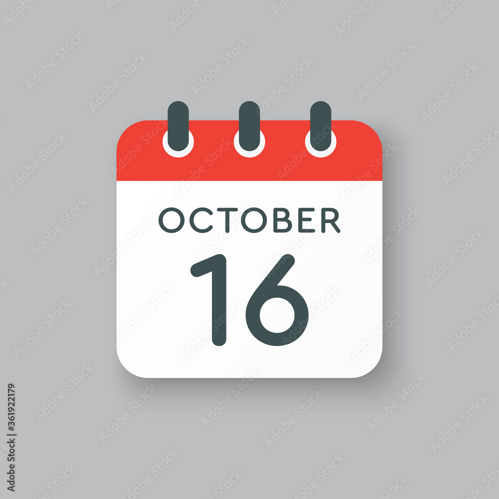 Calendar icon day 16 October, template icon date Calendar icon day 16 October, template icon date