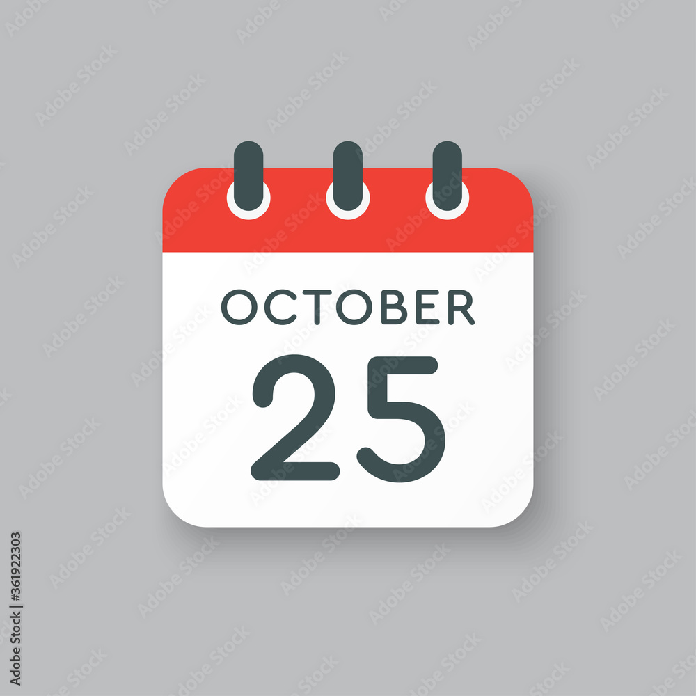 Calendar icon day 25 October, template icon date Calendar icon day 25 October, template icon date
