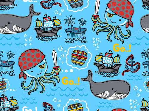 seamless pattern of pirates theme cartoon