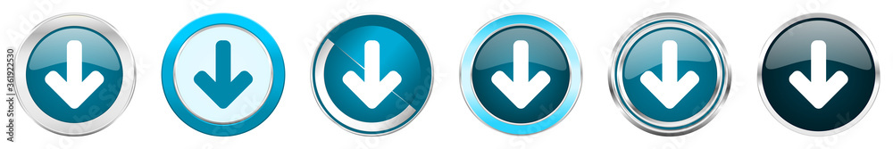 Download arrow silver metallic chrome border icons in 6 options, set of web blue round buttons isolated on white background Download arrow silver metallic chrome border icons in 6 options, set of web blue round buttons isolated on white background