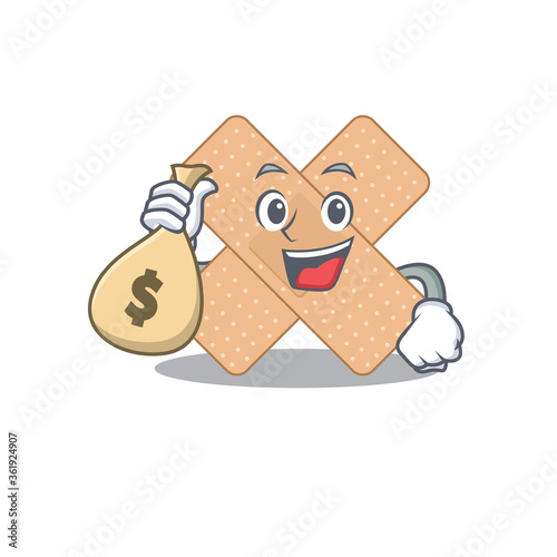 Crazy rich Cartoon picture of cross bandage having money bags