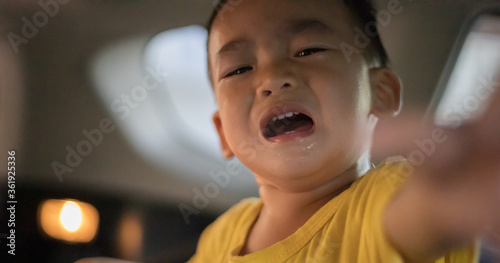 1 Year Old Adorable Asian Boy Shouting Crying Alone Around in the Car