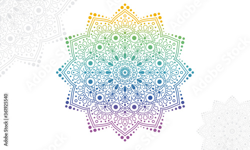 Luxury geometric circle gradient mandala background. Design for any card, birthday, other holiday, kaleidoscope, yoga, india, folk, arabic. Indian pattern.