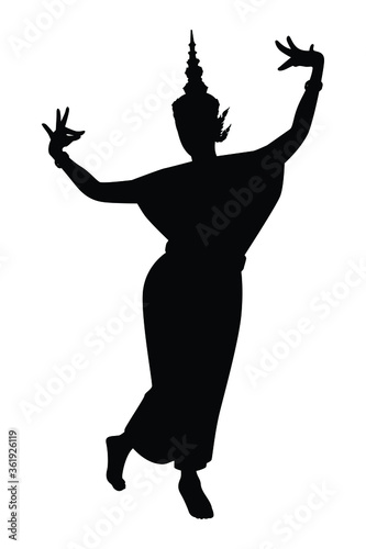 Vector silhouette of a thai culture dancing woman. Isolated vector on white background. photo