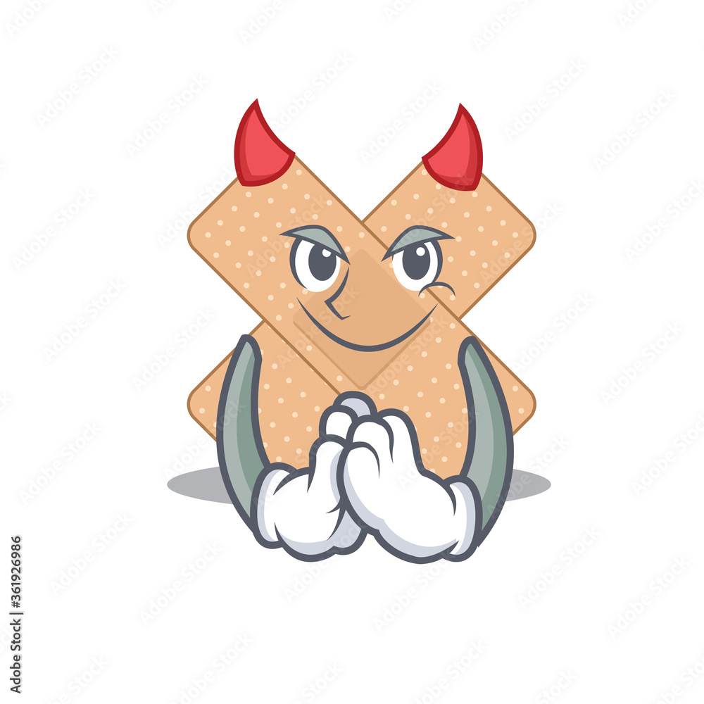 Cross bandage clothed as devil cartoon character design on Halloween night