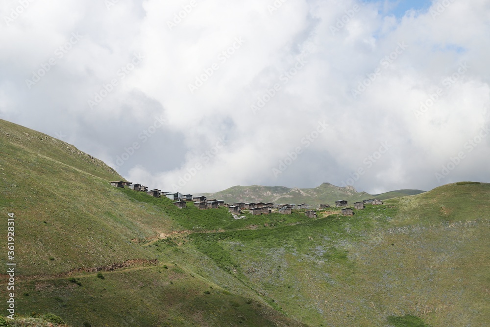 wooden highland houses in mountain village.artvin/turkey wooden highland houses in mountain village.artvin/turkey