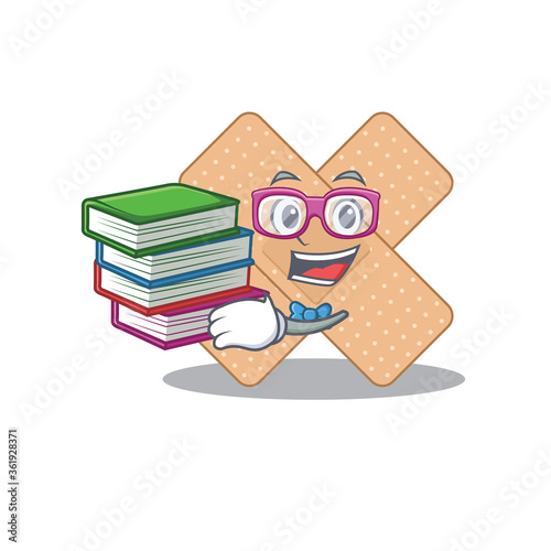 Cross bandage student mascot design read many books when study at home