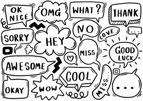 0118 hand drawn background Set of cute speech bubble eith text in doodle style