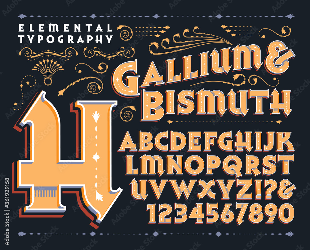 Gallium & Bismuth Type Design and 3d Treatment; All Capitals, Numerals, Some Punctuation and Graphic Design Elements