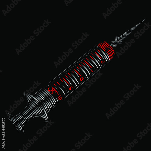 the medical inject line pop art potrait logo colorful design with dark background. Isolated black background for t-shirt, poster, clothing, merch, apparel, badge design